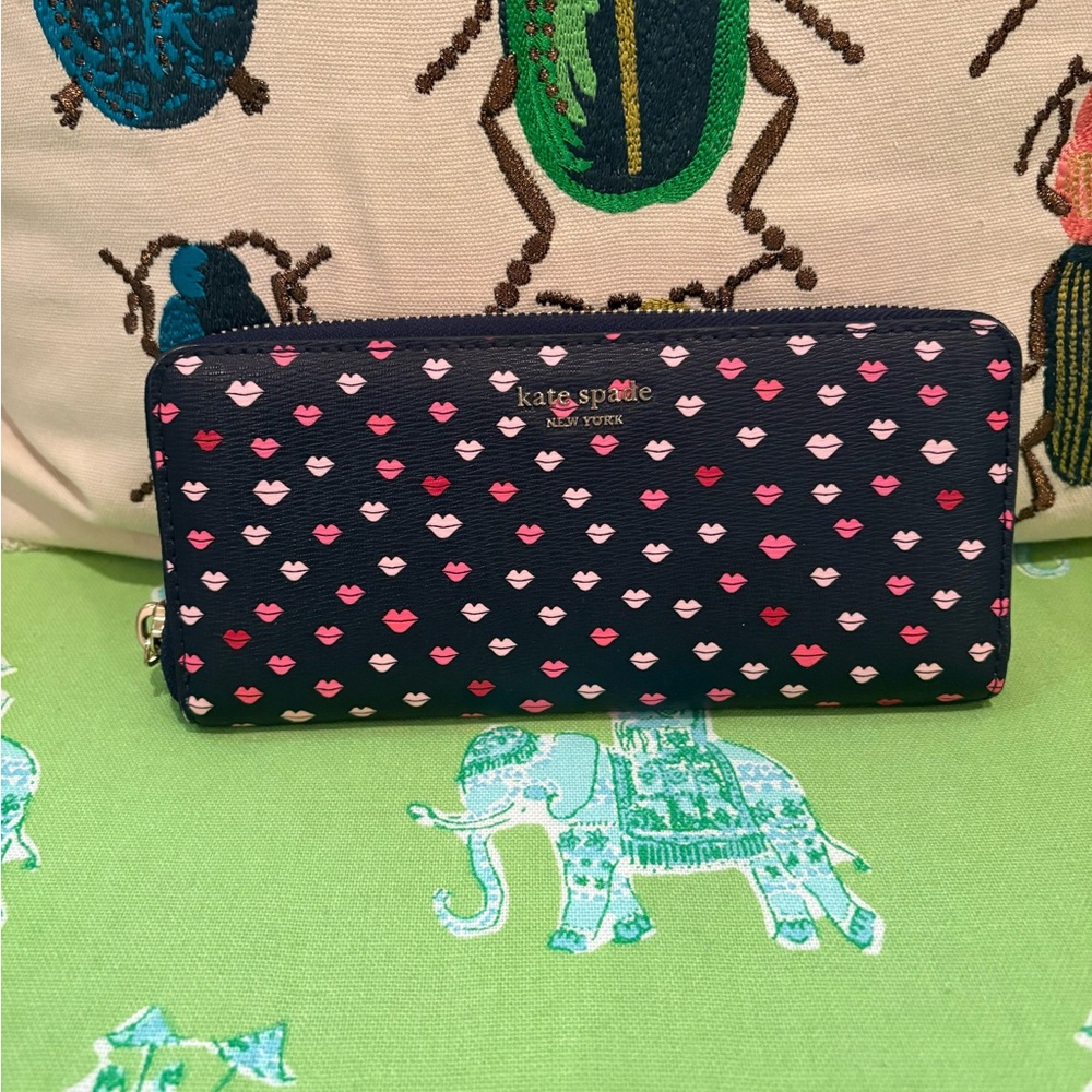 Kate Spade Dark Blue Wallet with Heart Pattern